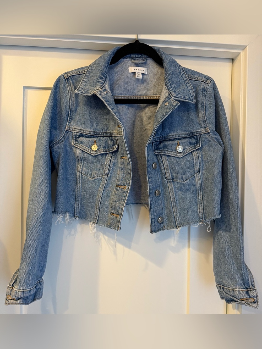 Topshop Light Blue Cropped Denim Jacket